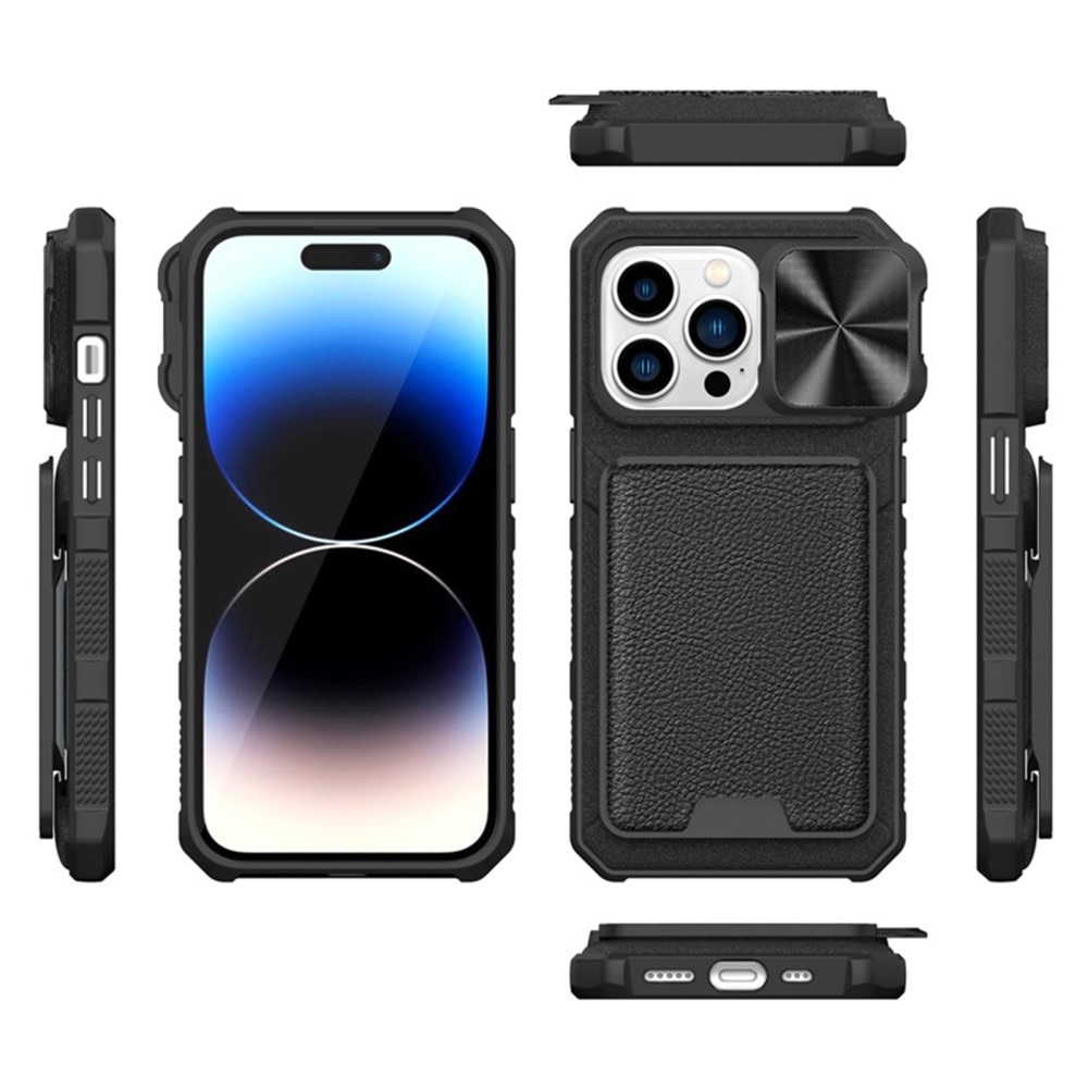 Funda híbrida Protector Cámara+Tarjetero iPhone 14 Pro negro