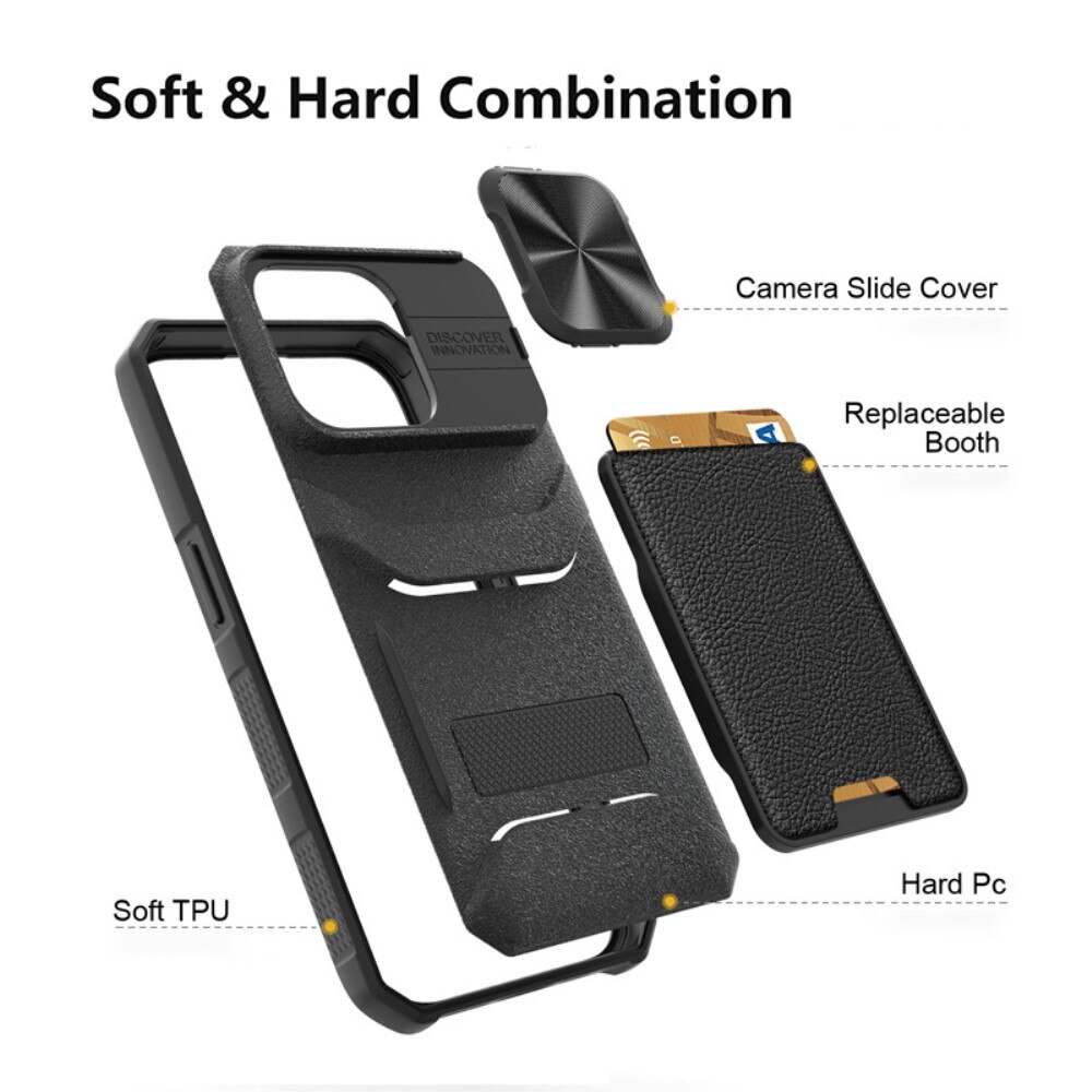 Funda híbrida Protector Cámara+Tarjetero iPhone 14 Pro negro