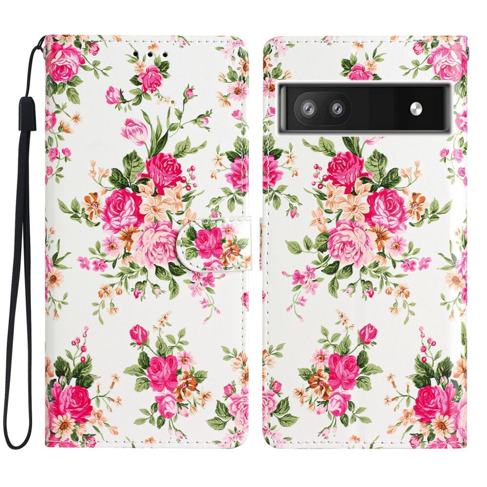 Funda cartera Google Pixel 6a Flores rosadas