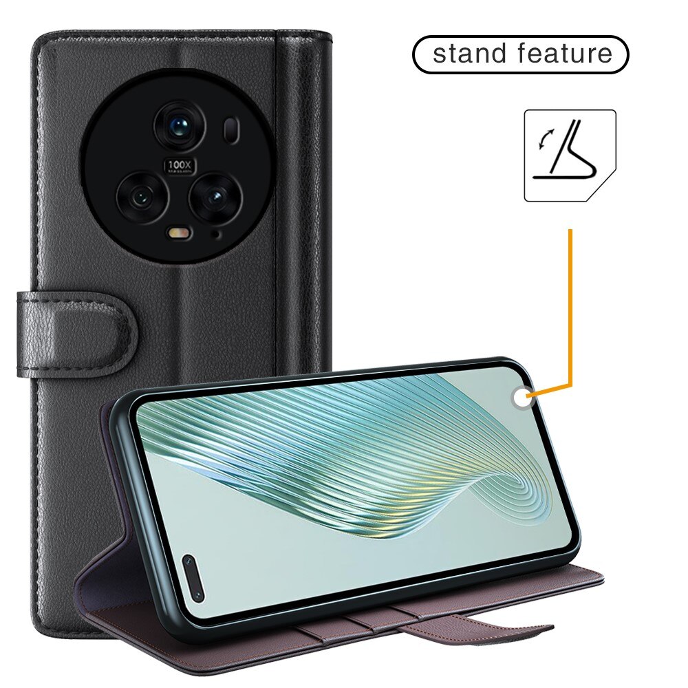Funda de cuero genuino Honor Magic5 Pro, Negro