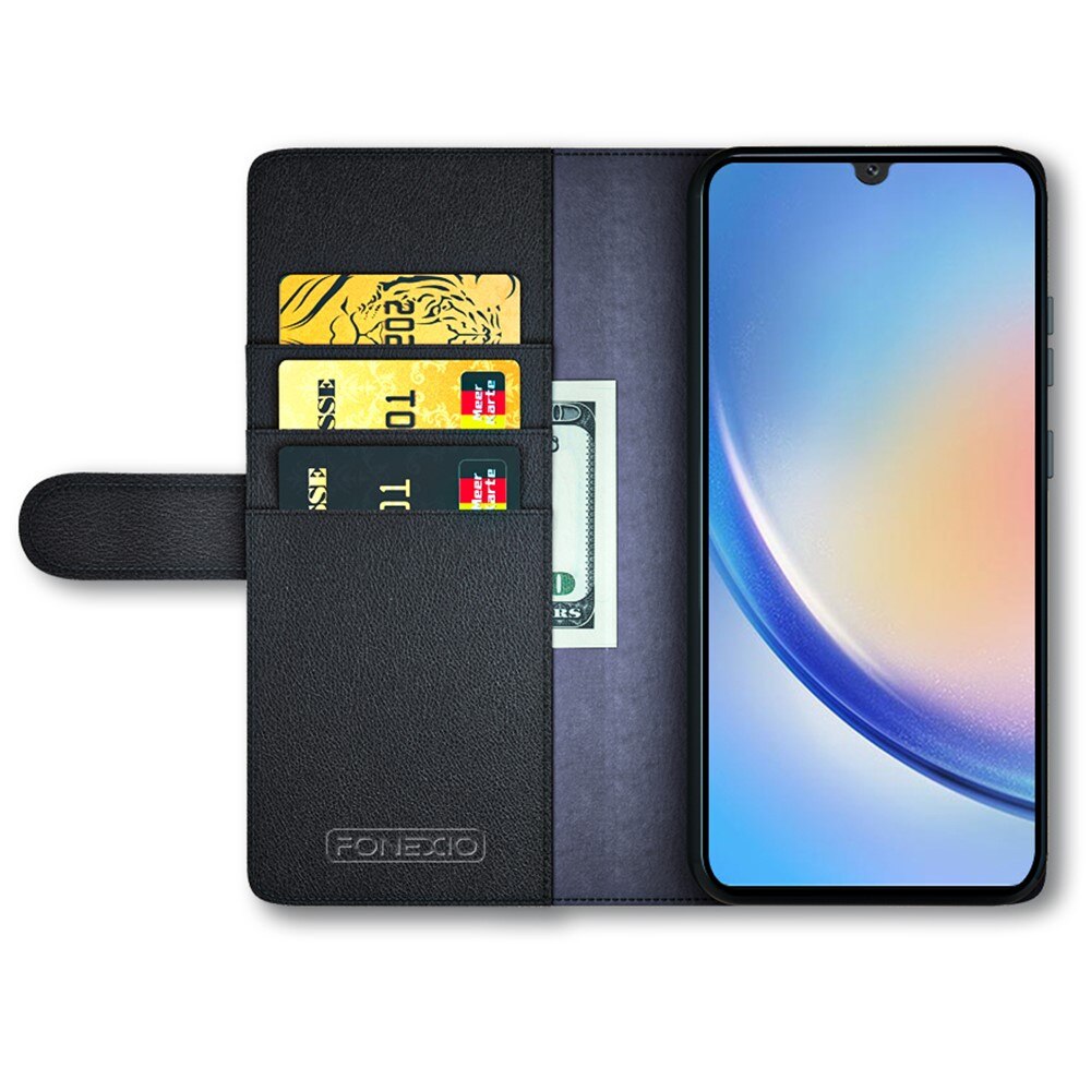Funda de cuero genuino Samsung Galaxy A24, Negro