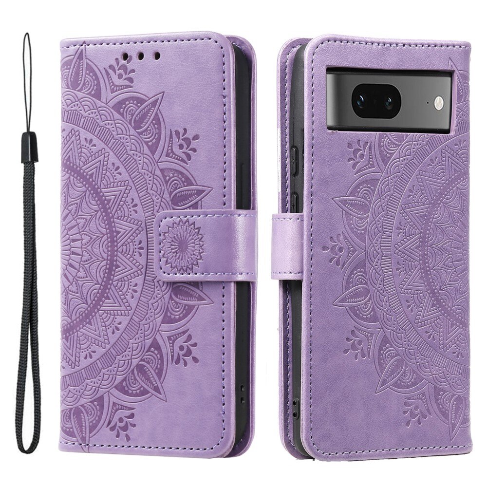 Funda de Cuero Mandala Google Pixel 8 violeta