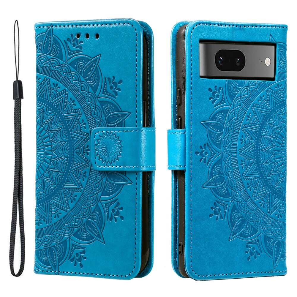 Funda de Cuero Mandala Google Pixel 8 azul