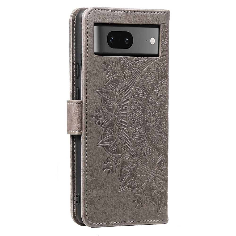 Funda de Cuero Mandala Google Pixel 8 gris