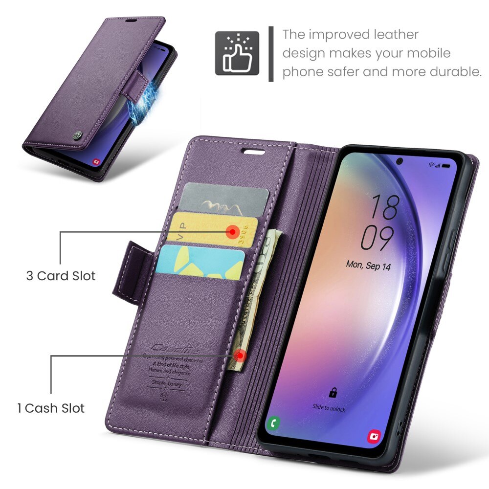 Funda delgada con solapa anti-RFID Samsung Galaxy A54 Púrpura