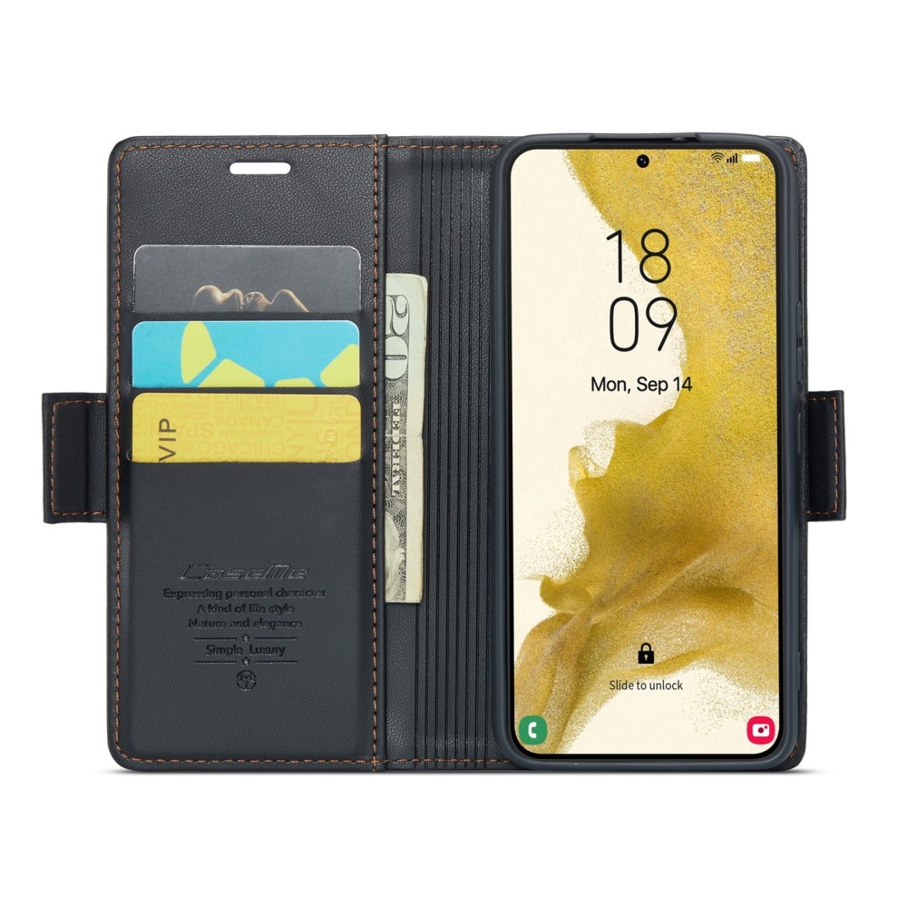Funda delgada con solapa anti-RFID Samsung Galaxy S22 Plus Negro
