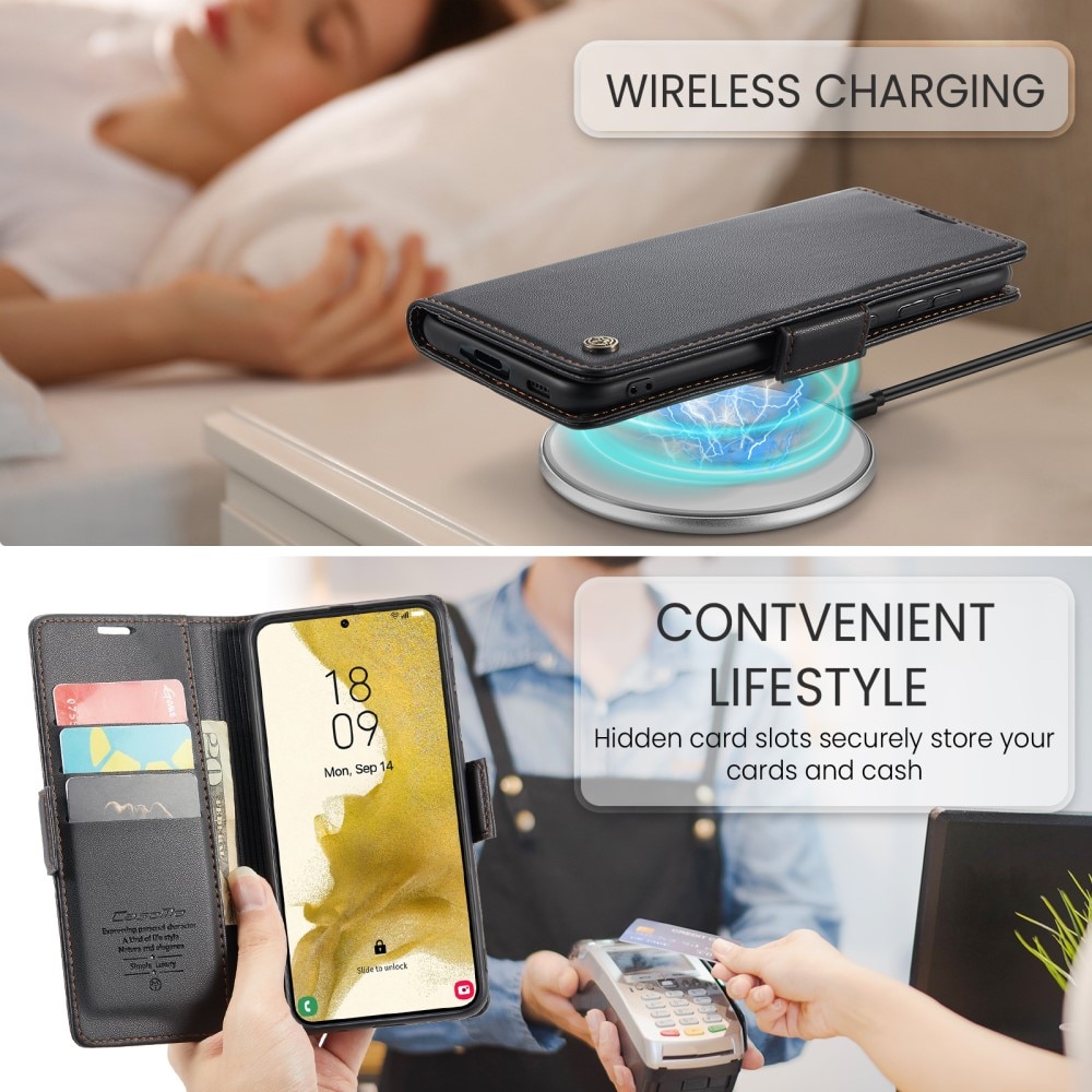 Funda delgada con solapa anti-RFID Samsung Galaxy S22 Plus Negro