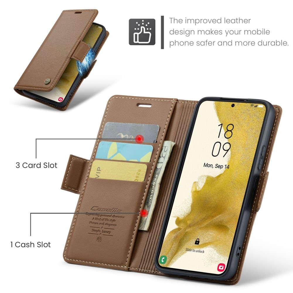 Funda delgada con solapa anti-RFID Samsung Galaxy S22 Marrón