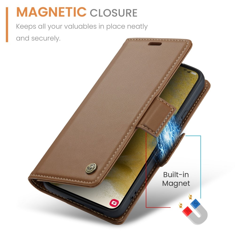 Funda delgada con solapa anti-RFID Samsung Galaxy S22 Marrón