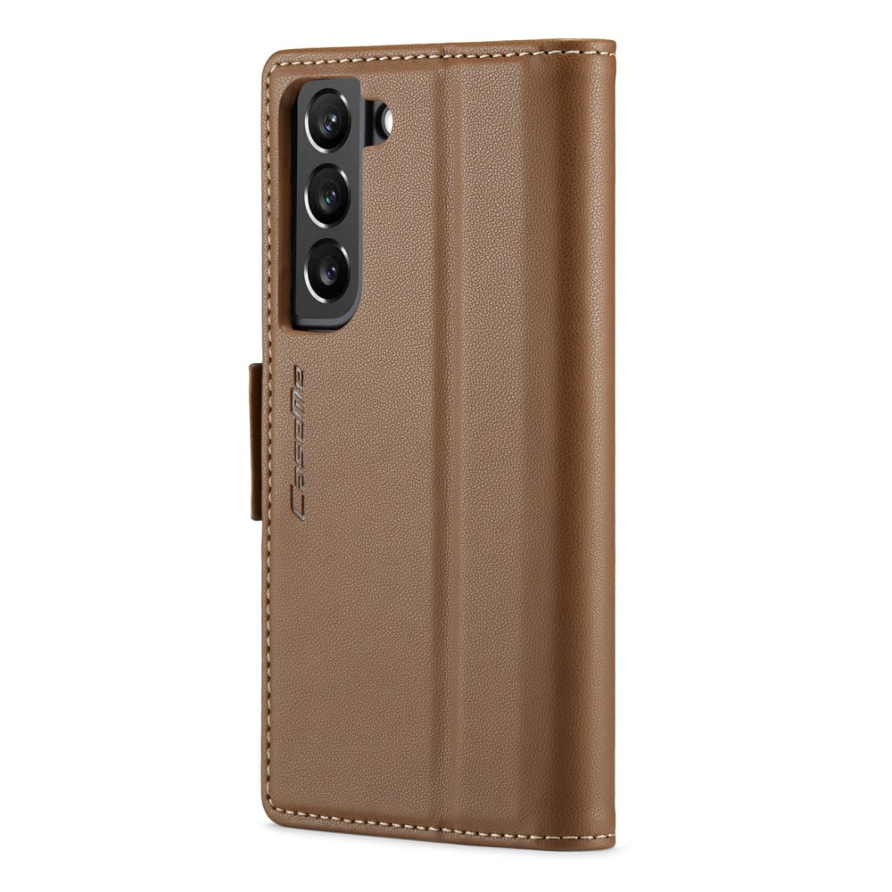 Funda delgada con solapa anti-RFID Samsung Galaxy S22 marrón