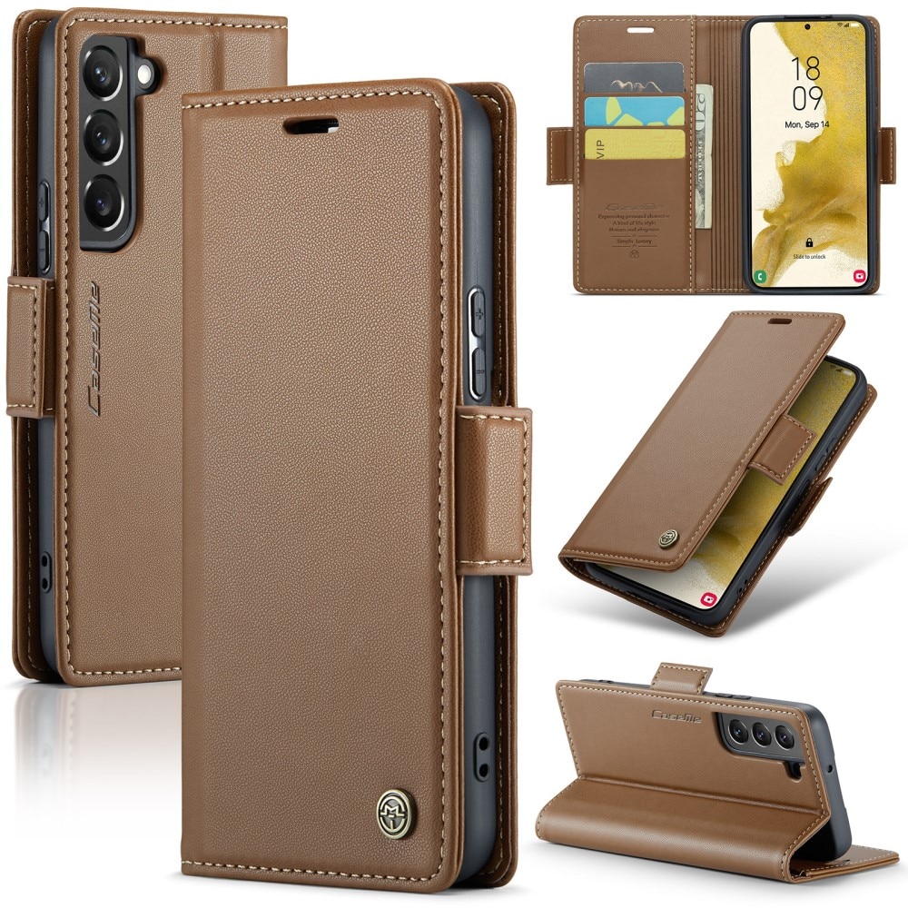 Funda delgada con solapa anti-RFID Samsung Galaxy S22 Marrón