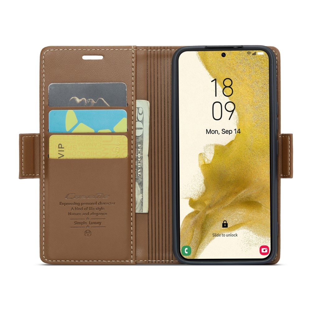 Funda delgada con solapa anti-RFID Samsung Galaxy S22 Marrón