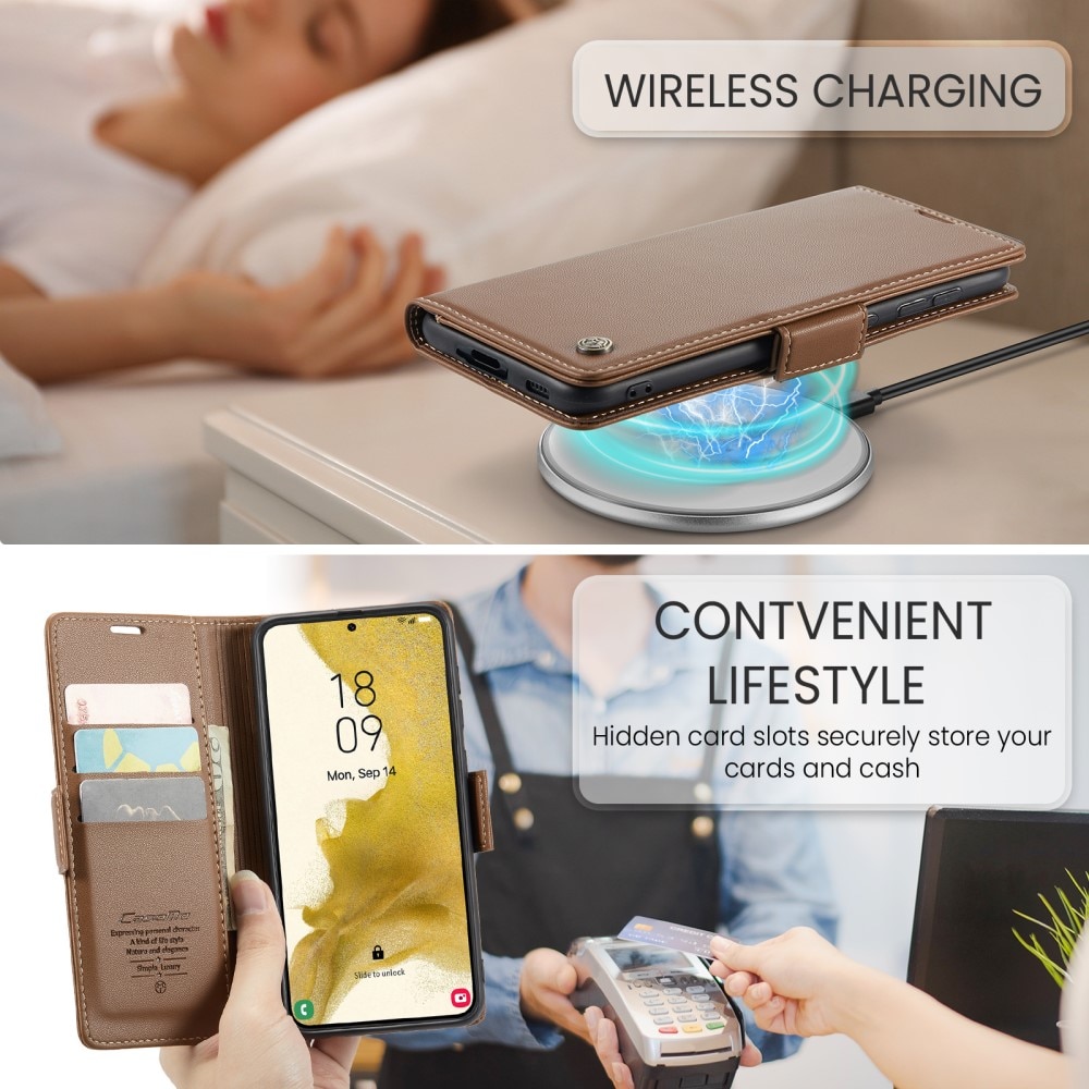Funda delgada con solapa anti-RFID Samsung Galaxy S22 Marrón