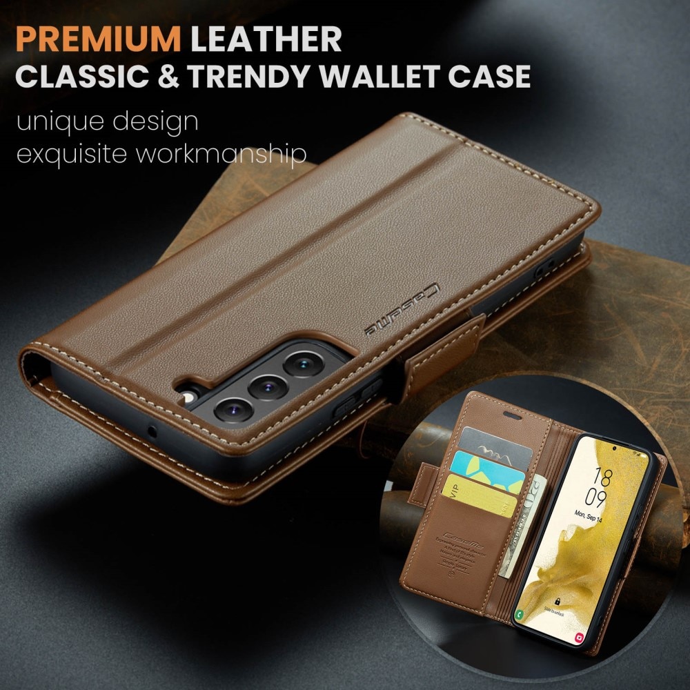 Funda delgada con solapa anti-RFID Samsung Galaxy S22 Marrón
