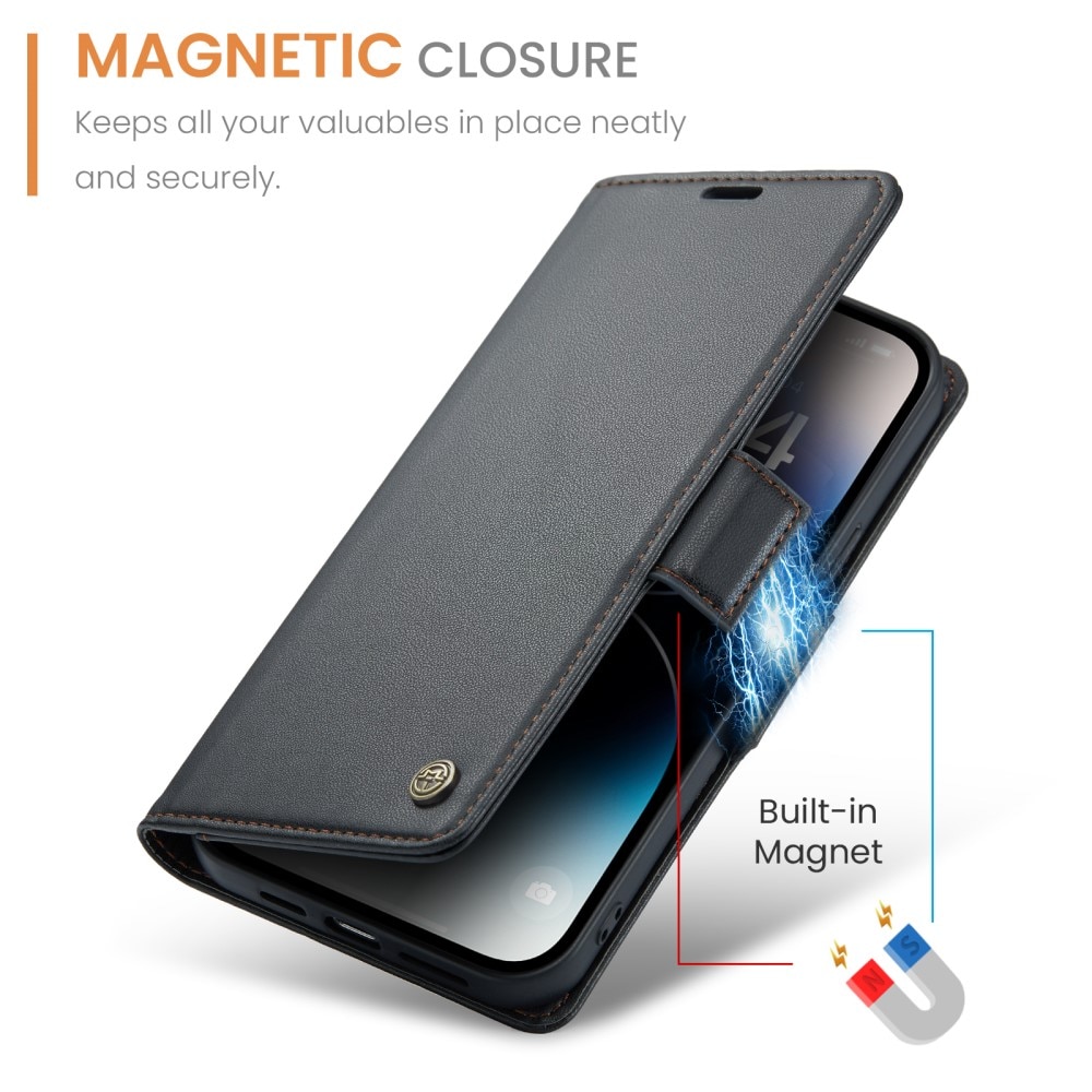 Funda delgada con solapa anti-RFID iPhone 14 Pro negro