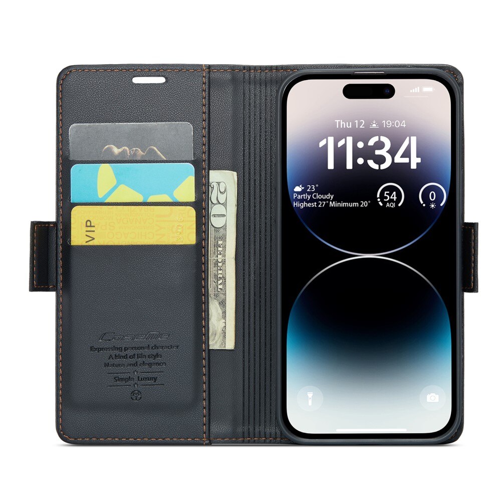 Funda delgada con solapa anti-RFID Apple iPhone 14 Pro Negro