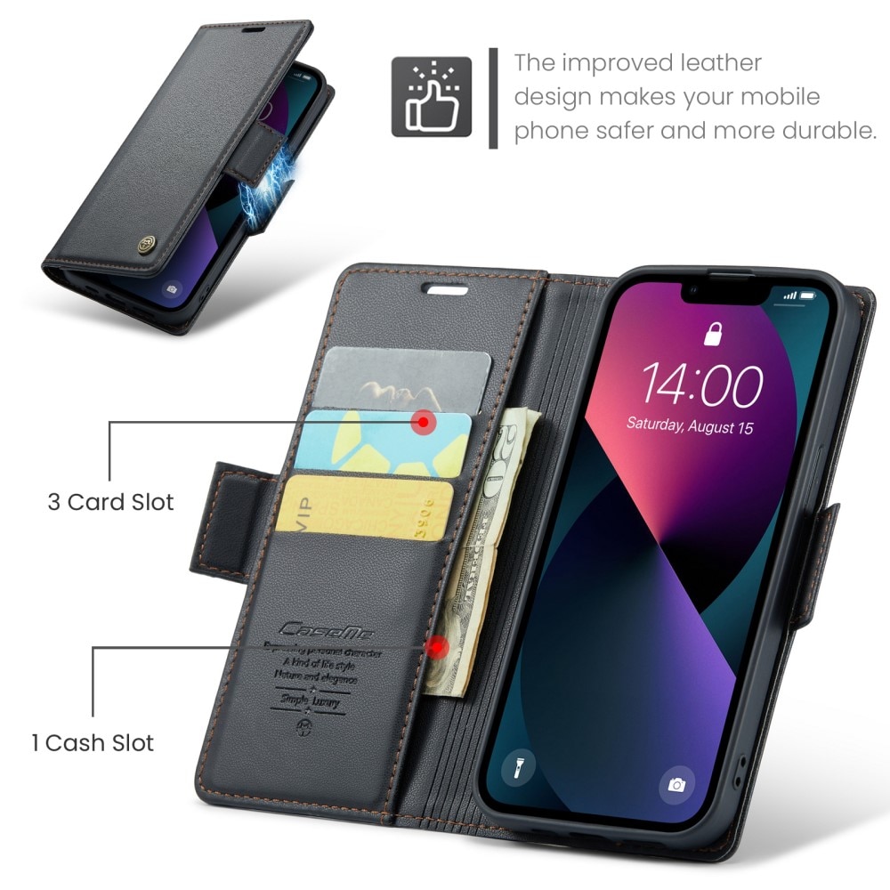 Funda delgada con solapa anti-RFID iPhone 13 Negro
