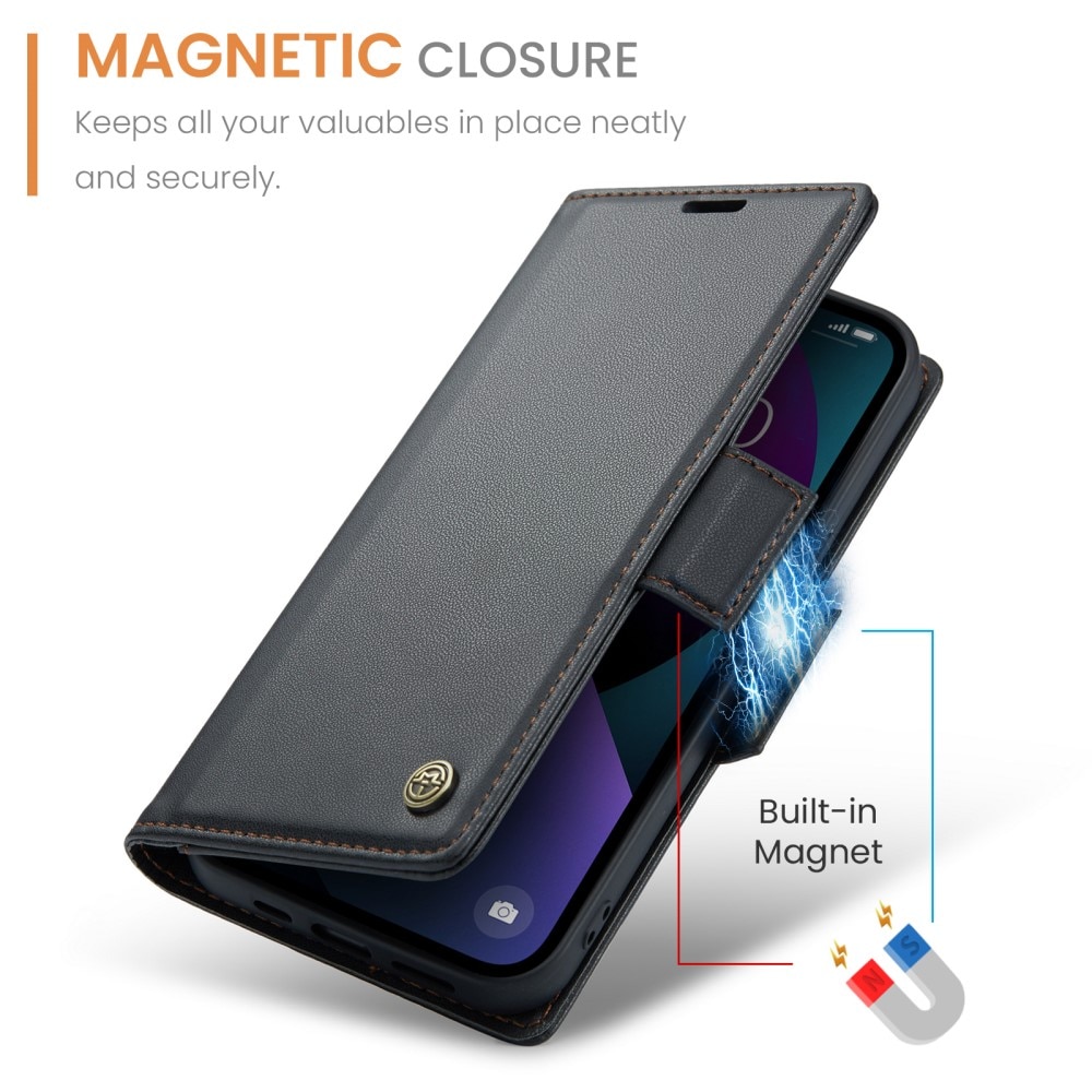 Funda delgada con solapa anti-RFID iPhone 13 negro