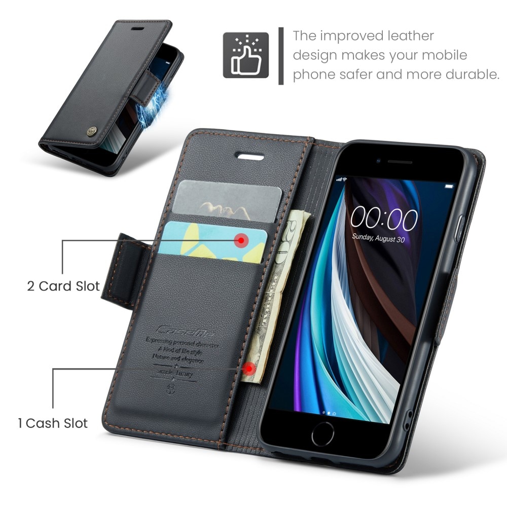 Funda delgada con solapa anti-RFID iPhone SE (2022) negro