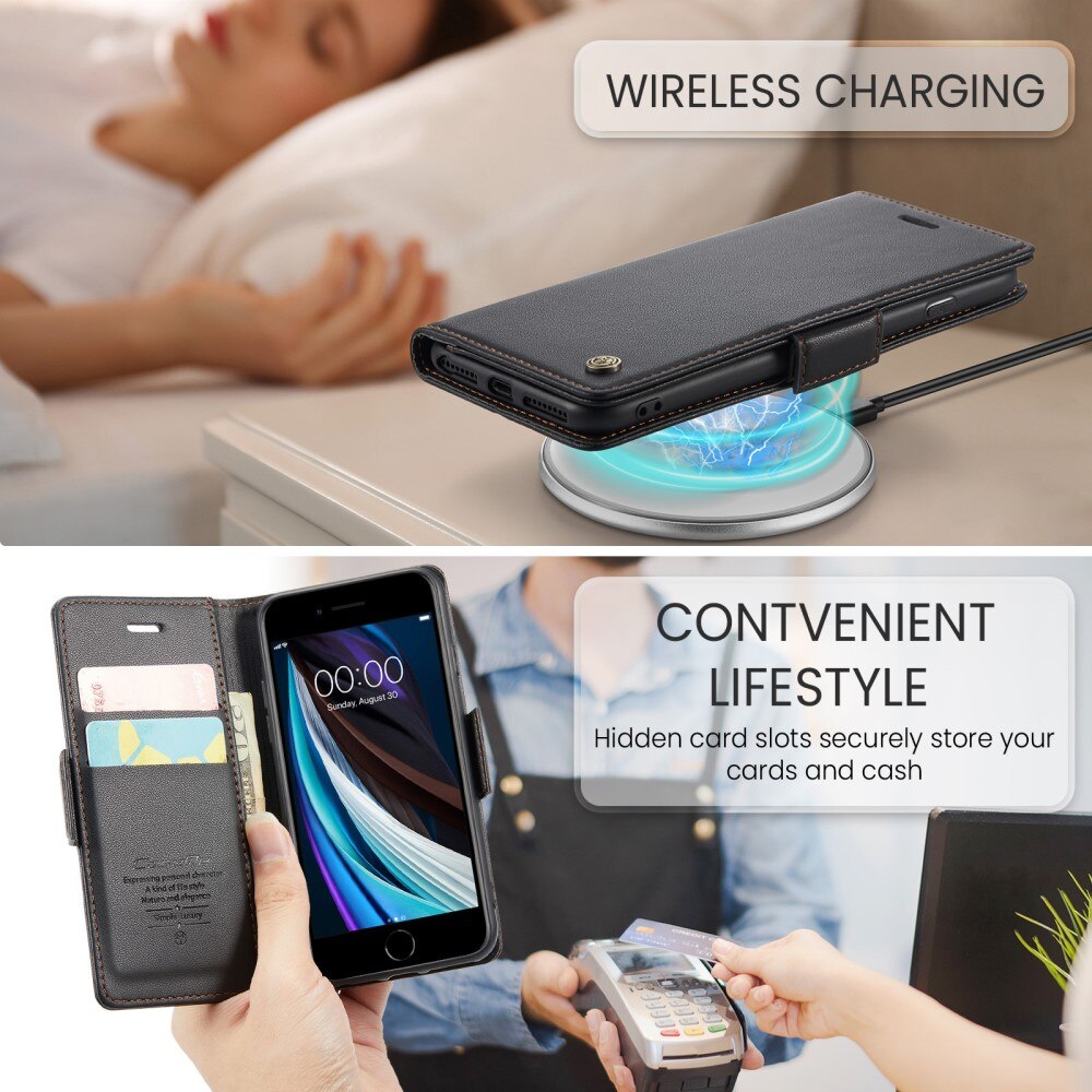Funda delgada con solapa anti-RFID iPhone SE 2020 Negro