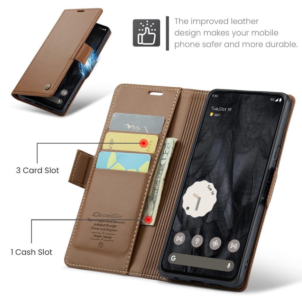 Funda delgada con solapa anti-RFID Google Pixel 8 Pro Marrón