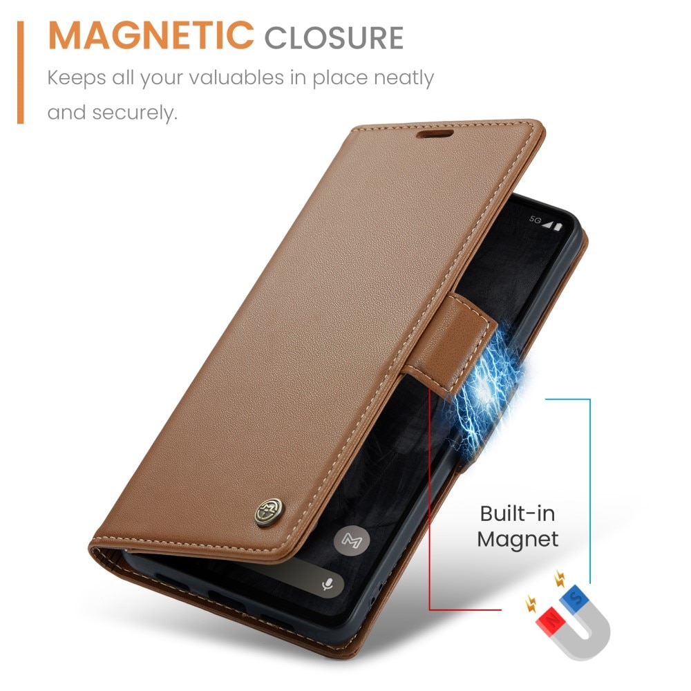Funda delgada con solapa anti-RFID Google Pixel 8 Pro marrón