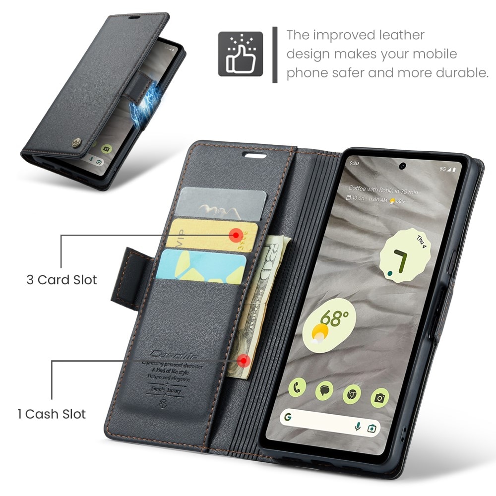 Funda delgada con solapa anti-RFID Google Pixel 7a Negro