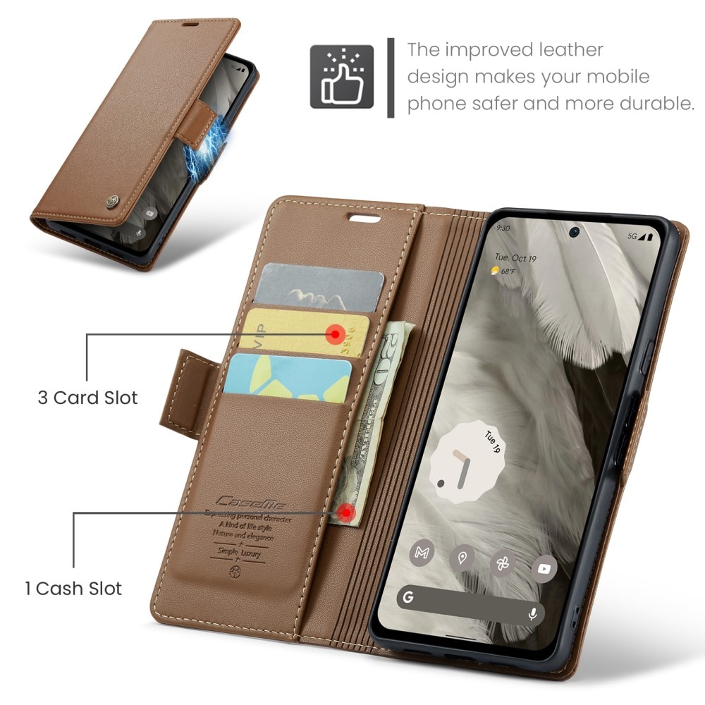 Funda delgada con solapa anti-RFID Google Pixel 8 Marrón
