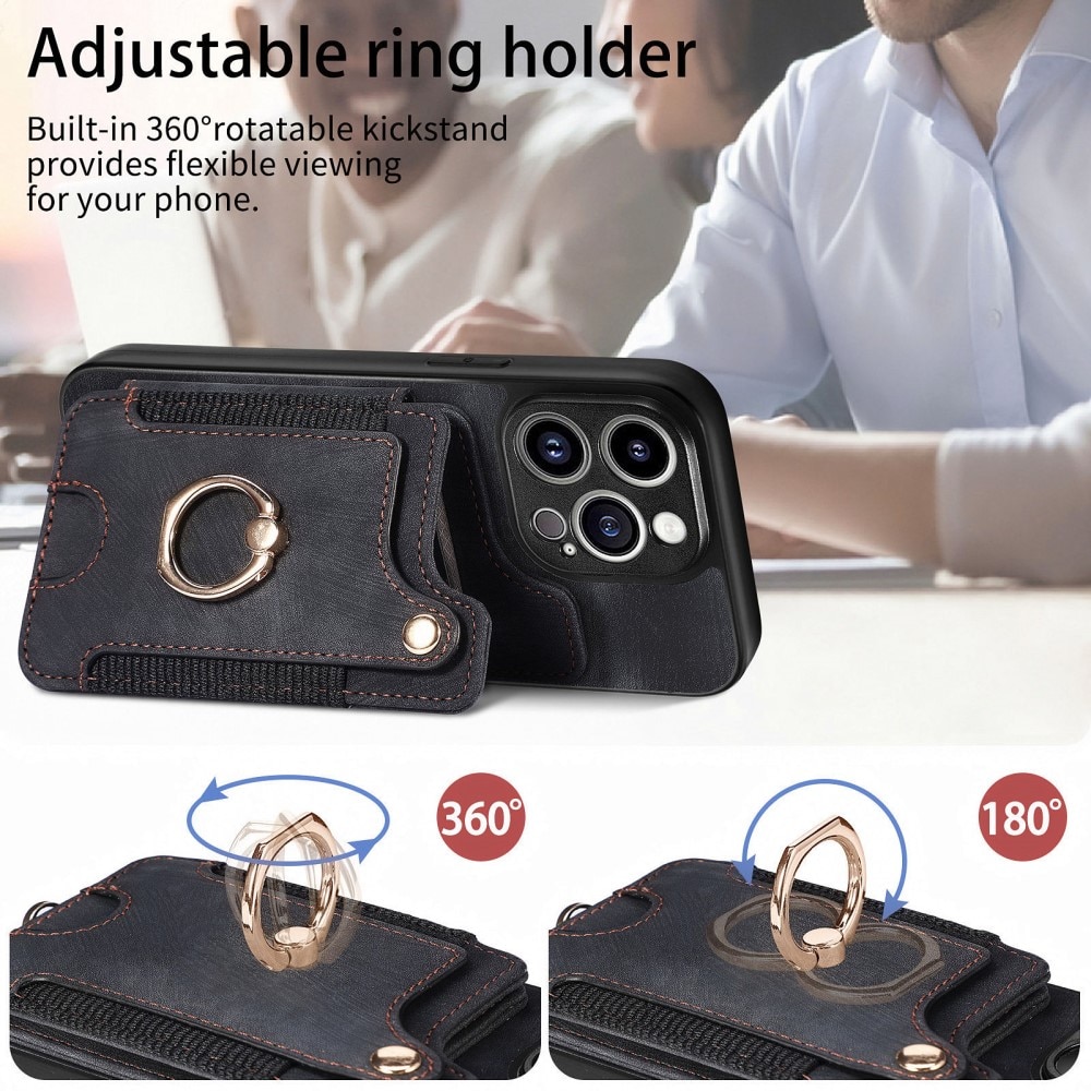 Funda con tarjetero anti-RFID y Finger Ring iPhone 13 Pro negro