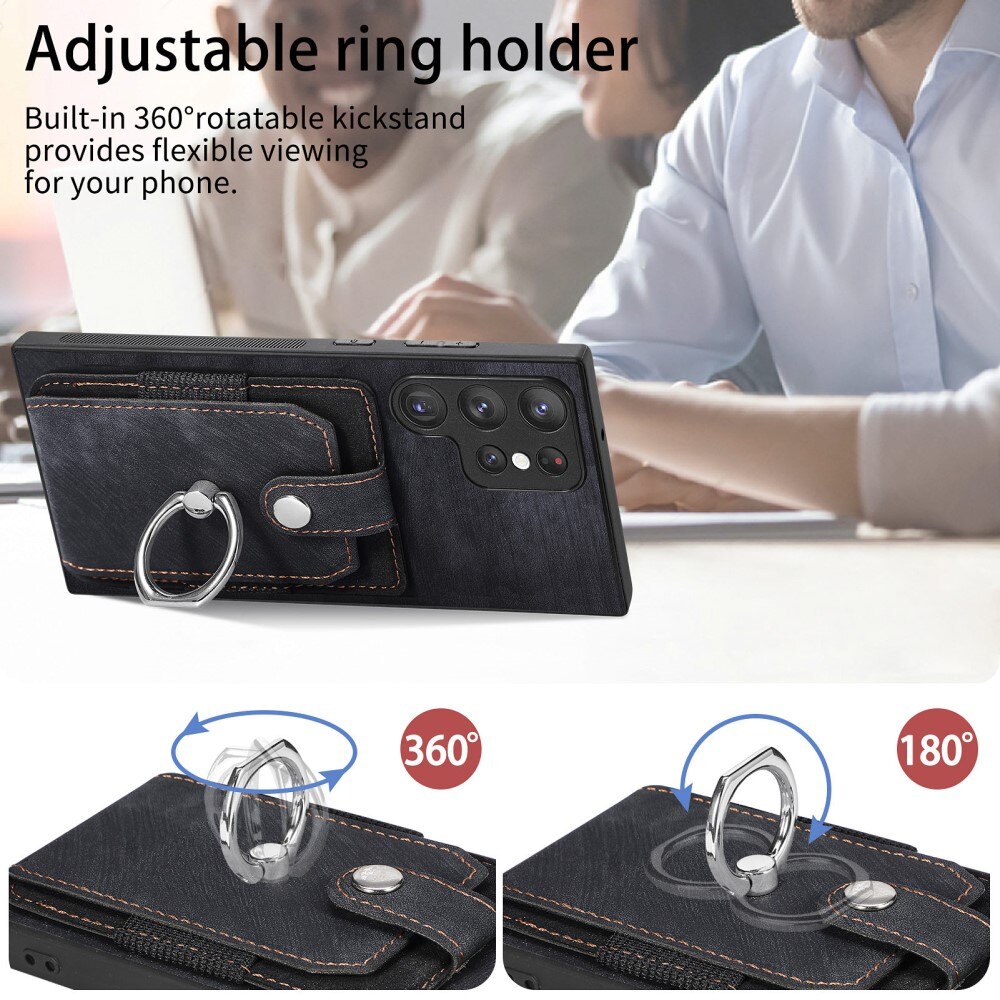 Funda con tarjetero y Finger Ring Samsung Galaxy S23 Ultra negro