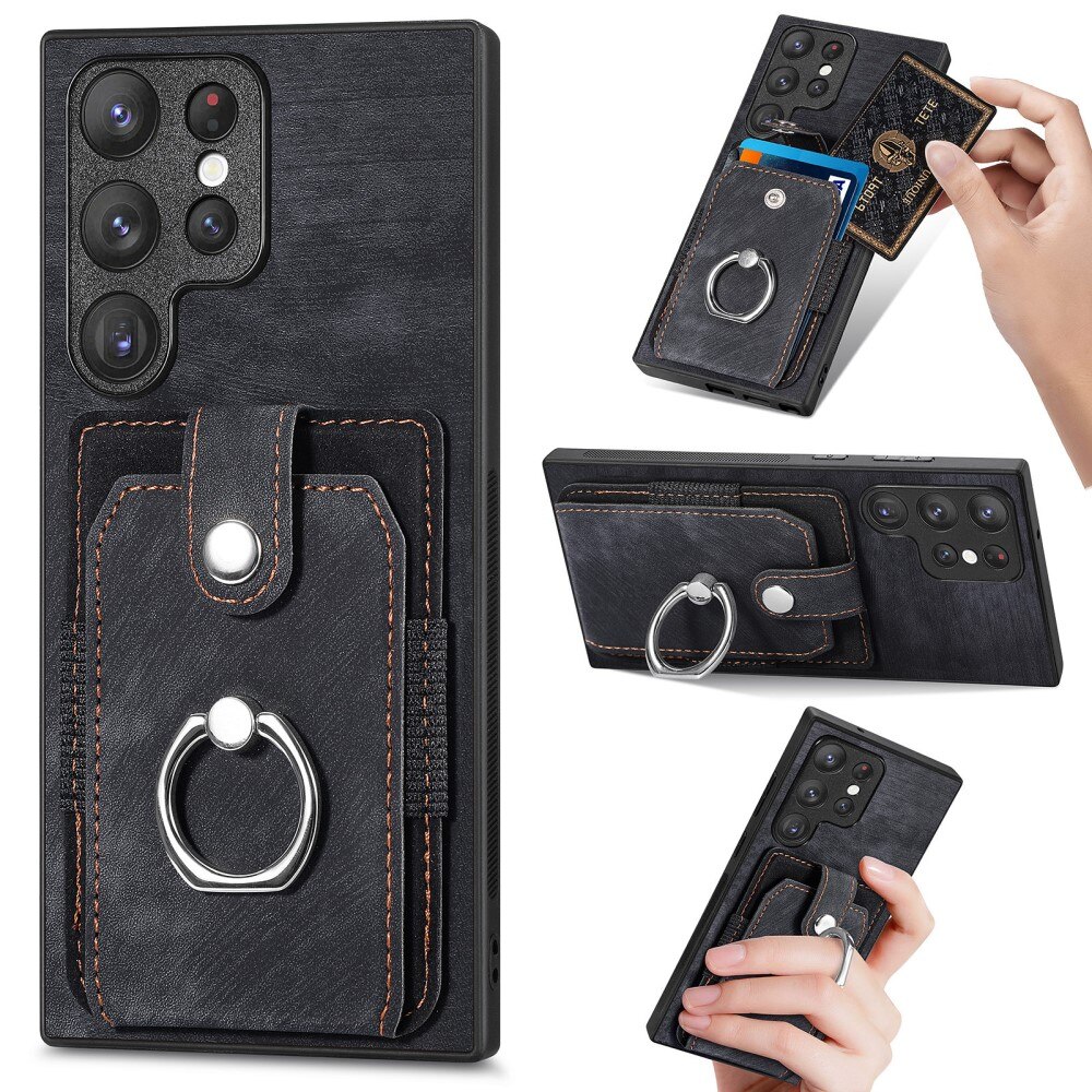Funda con tarjetero y Finger Ring Samsung Galaxy S23 Ultra negro
