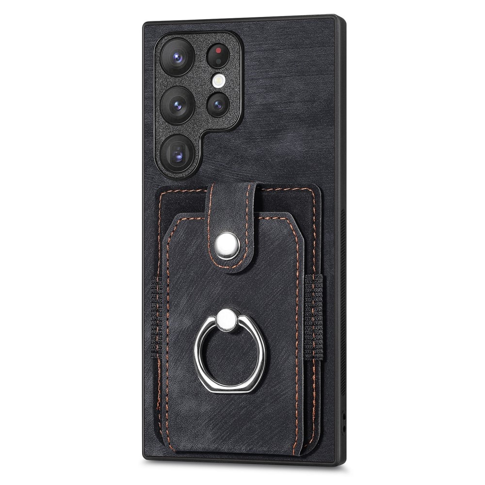 Funda con tarjetero y Finger Ring Samsung Galaxy S23 Ultra negro