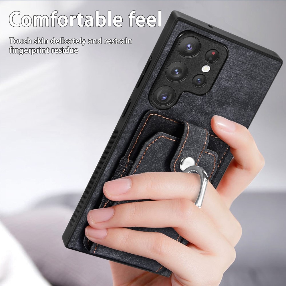 Funda con tarjetero y Finger Ring Samsung Galaxy S23 Ultra negro