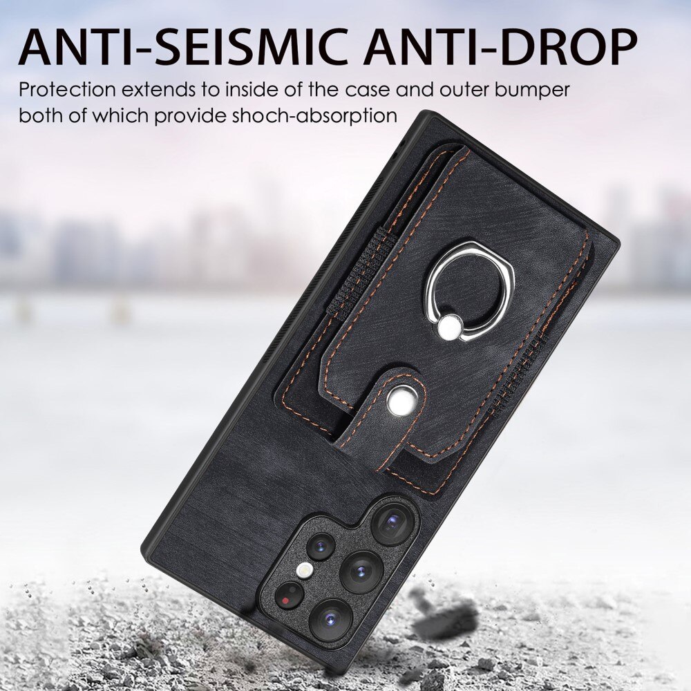 Funda con tarjetero y Finger Ring Samsung Galaxy S23 Ultra negro