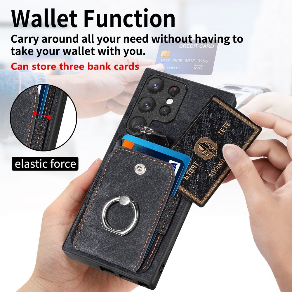Funda con tarjetero y Finger Ring Samsung Galaxy S23 Ultra negro