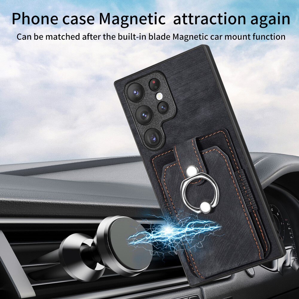 Funda con tarjetero y Finger Ring Samsung Galaxy S23 Ultra negro