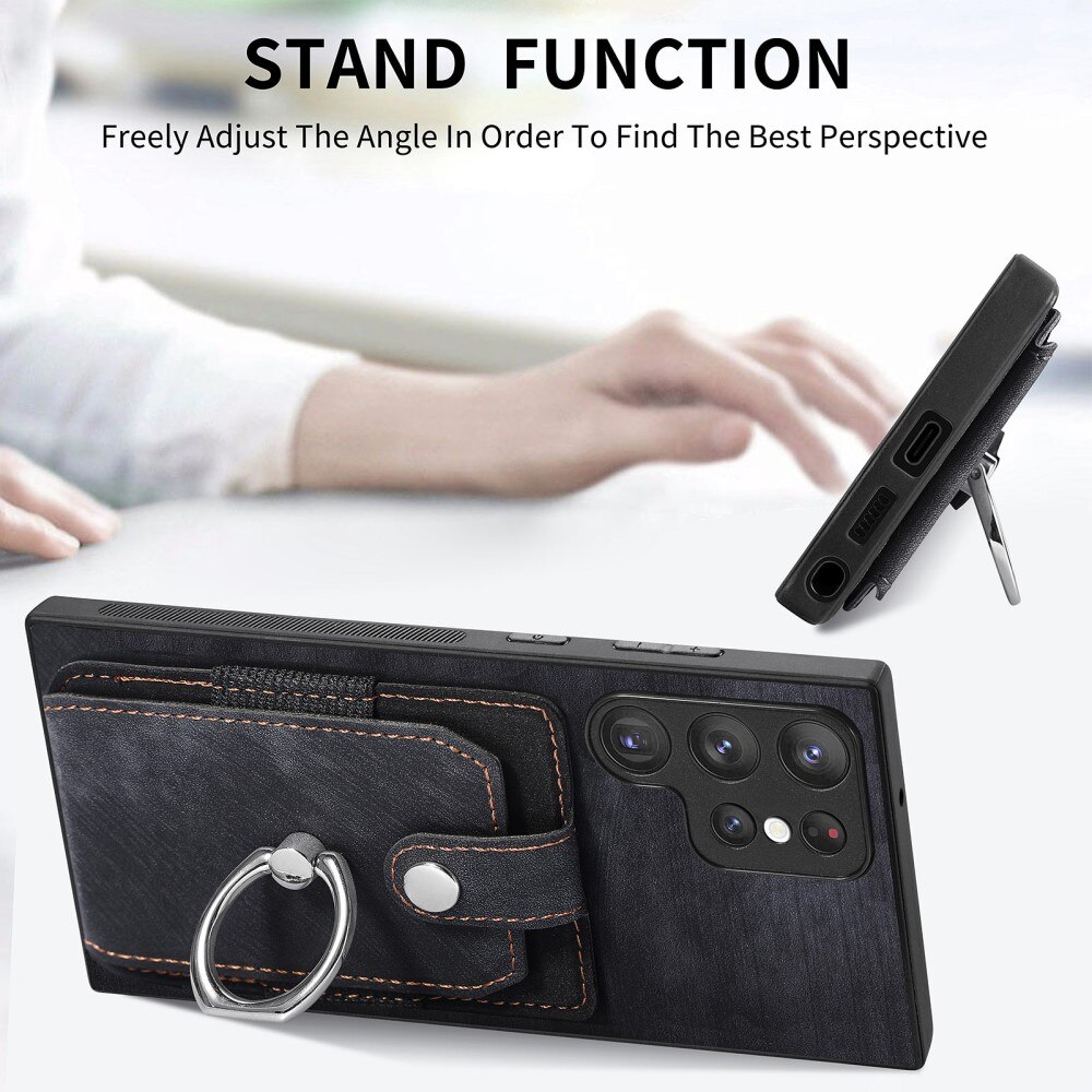 Funda con tarjetero y Finger Ring Samsung Galaxy S23 Ultra negro