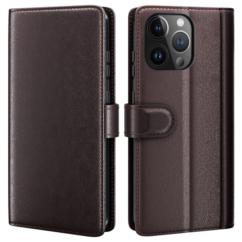 Funda de cuero genuino iPhone 15 Pro Max, Marrón