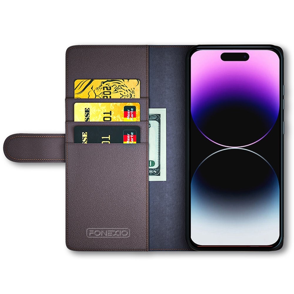 Funda de cuero genuino iPhone 15 Pro Max, Marrón