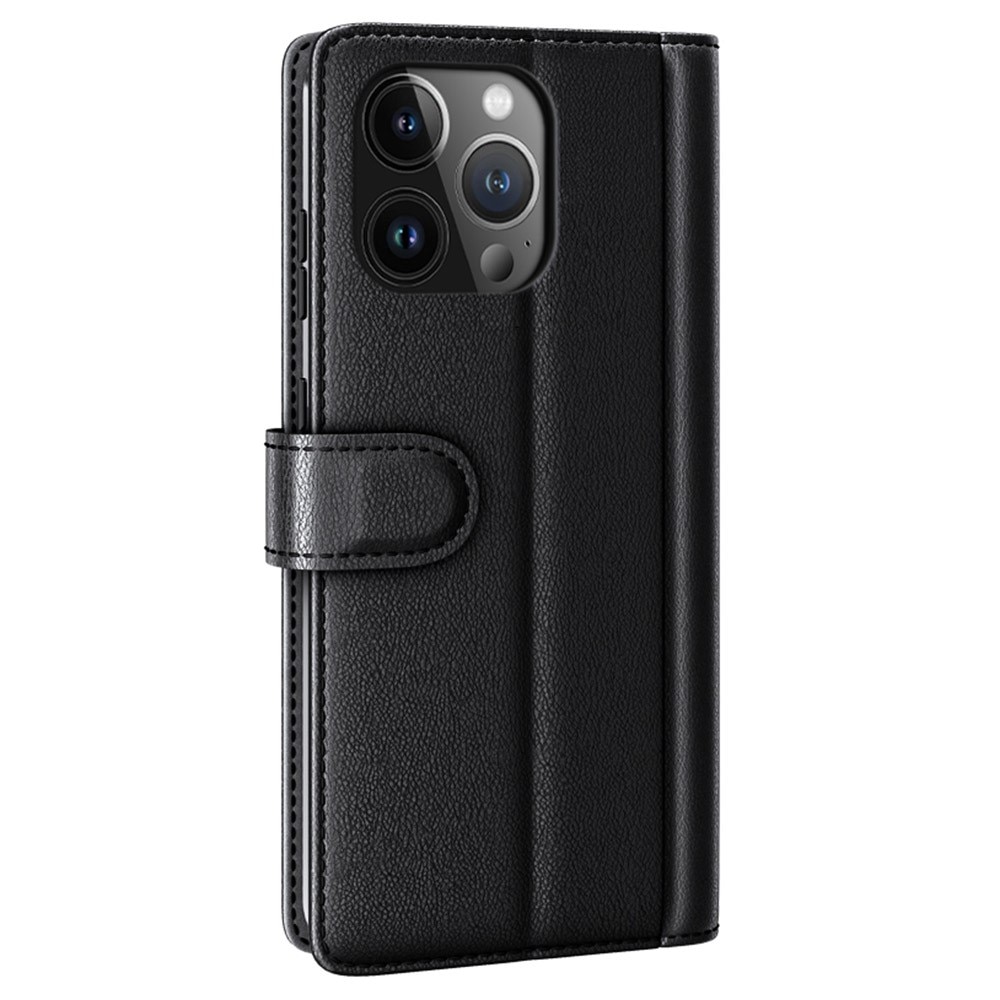 Funda de cuero genuino iPhone 15 Pro Max, Negro