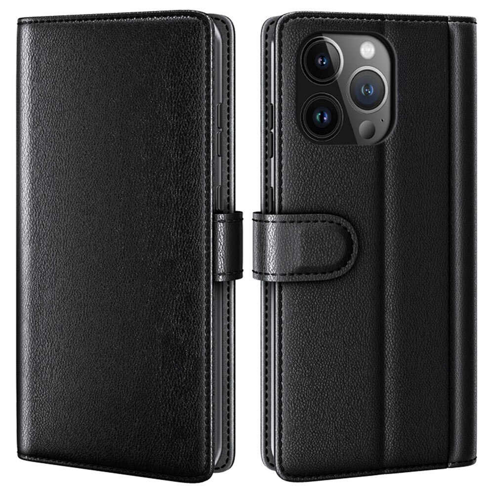 Funda de cuero genuino iPhone 15 Pro Max, Negro