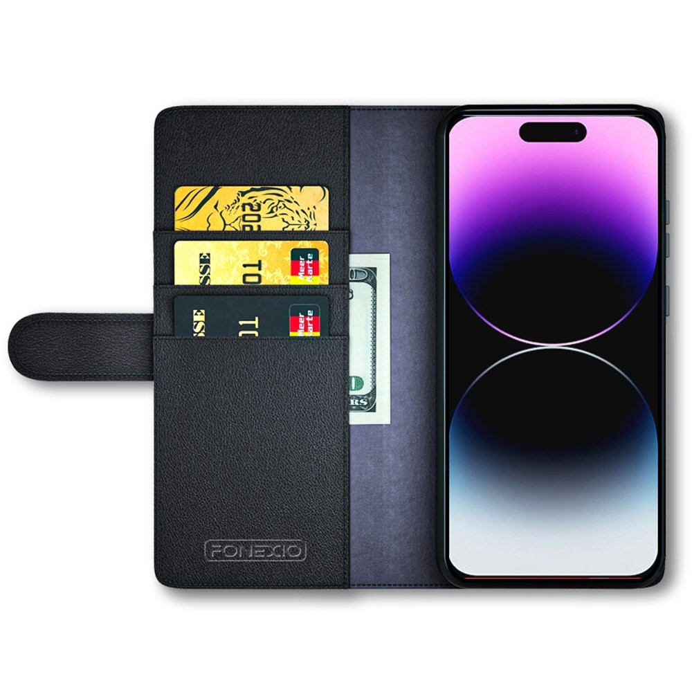 Funda de cuero genuino iPhone 15 Pro Max, Negro