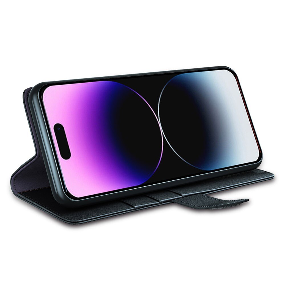 Funda de cuero genuino iPhone 15 Pro Max, Negro
