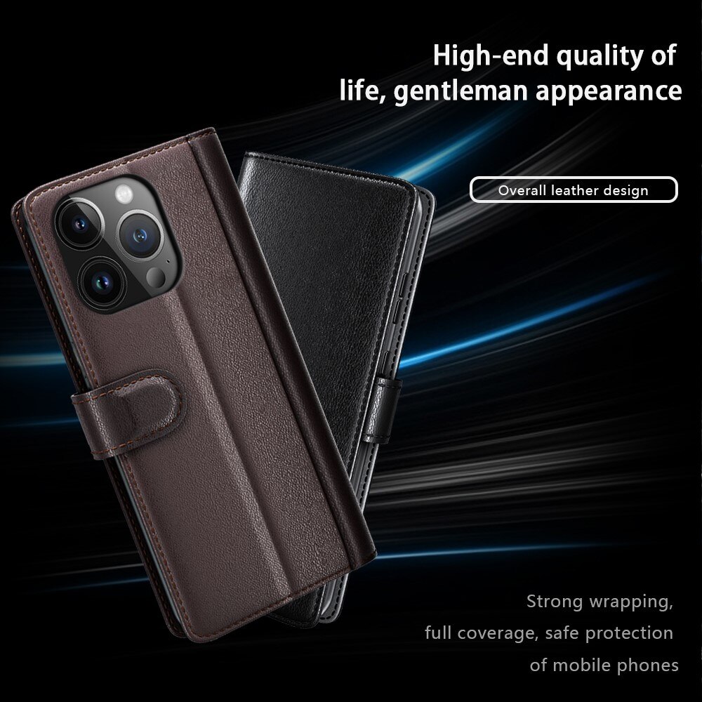 Funda de cuero genuino iPhone 15 Pro Max, Negro
