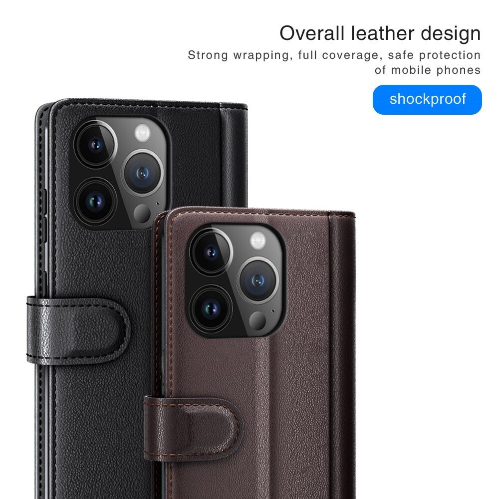 Funda de cuero genuino iPhone 15 Pro Max, Negro