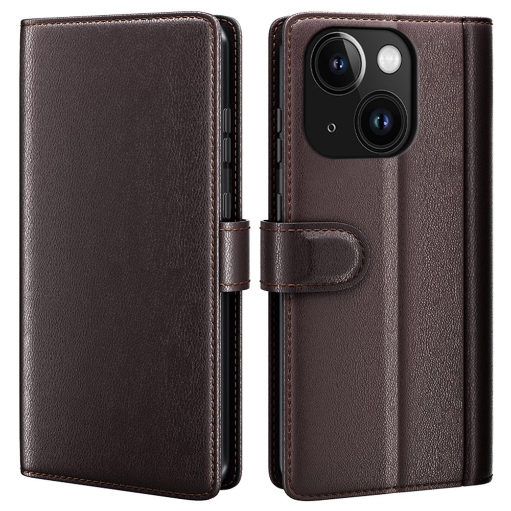 Funda de cuero genuino iPhone 15 Plus, Marrón