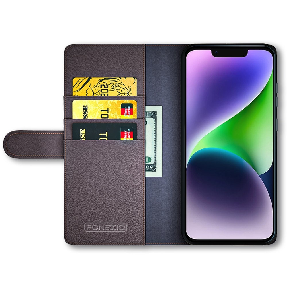 Funda de cuero genuino iPhone 15 Plus, Marrón