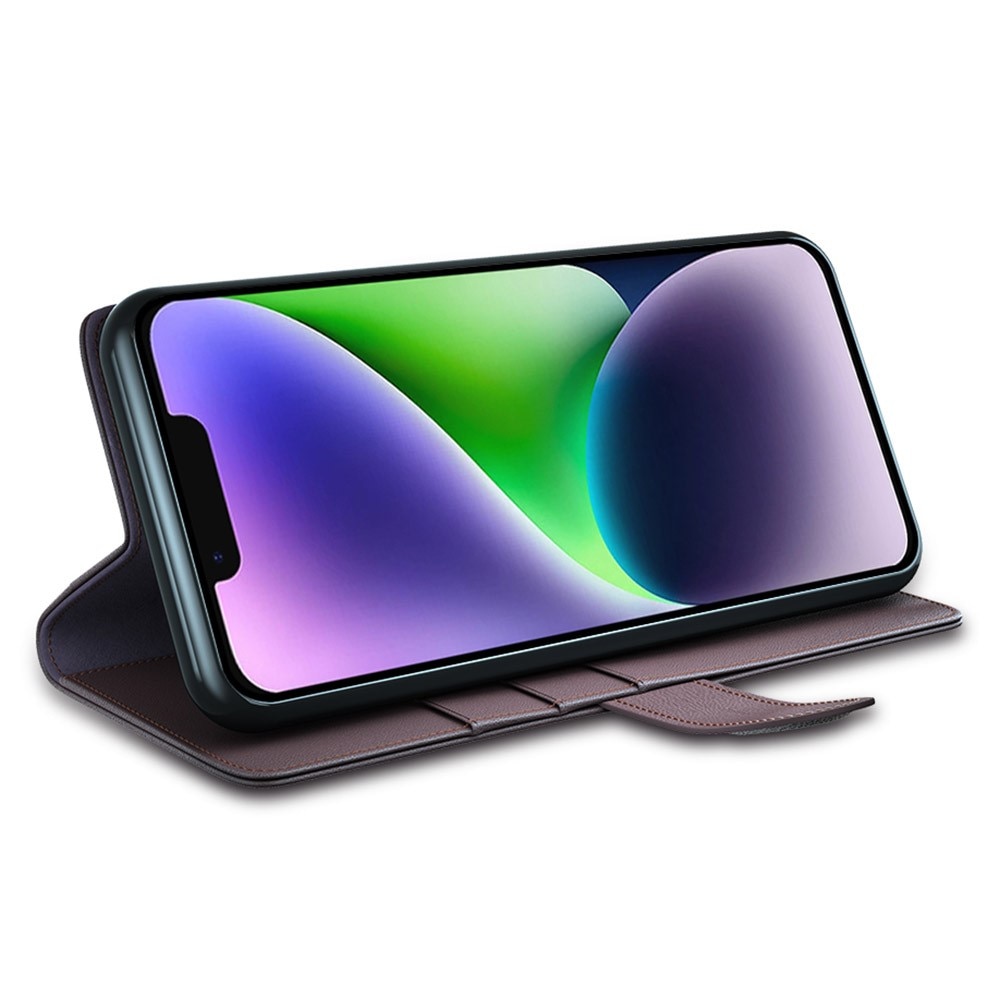 Funda de cuero genuino iPhone 15 Plus, Marrón