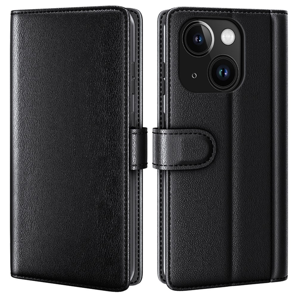 Funda de cuero genuino iPhone 15 Plus, Negro