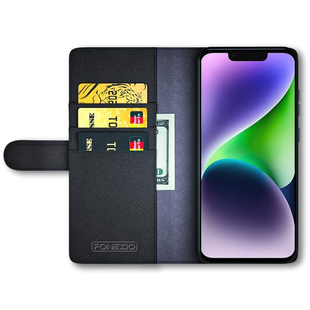 Funda de cuero genuino iPhone 15 Plus, Negro